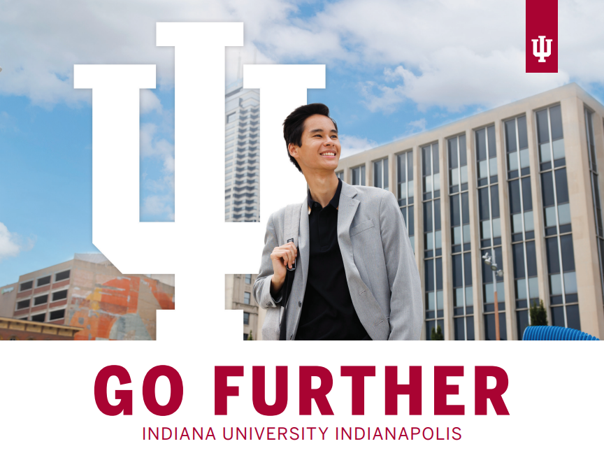 IU Indianapolis student smiling angled from below